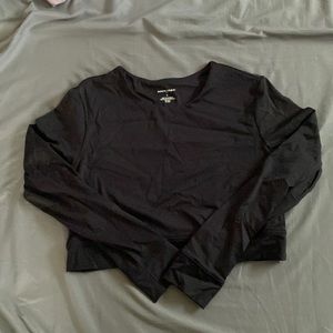 Black cropped long sleeve athletic top